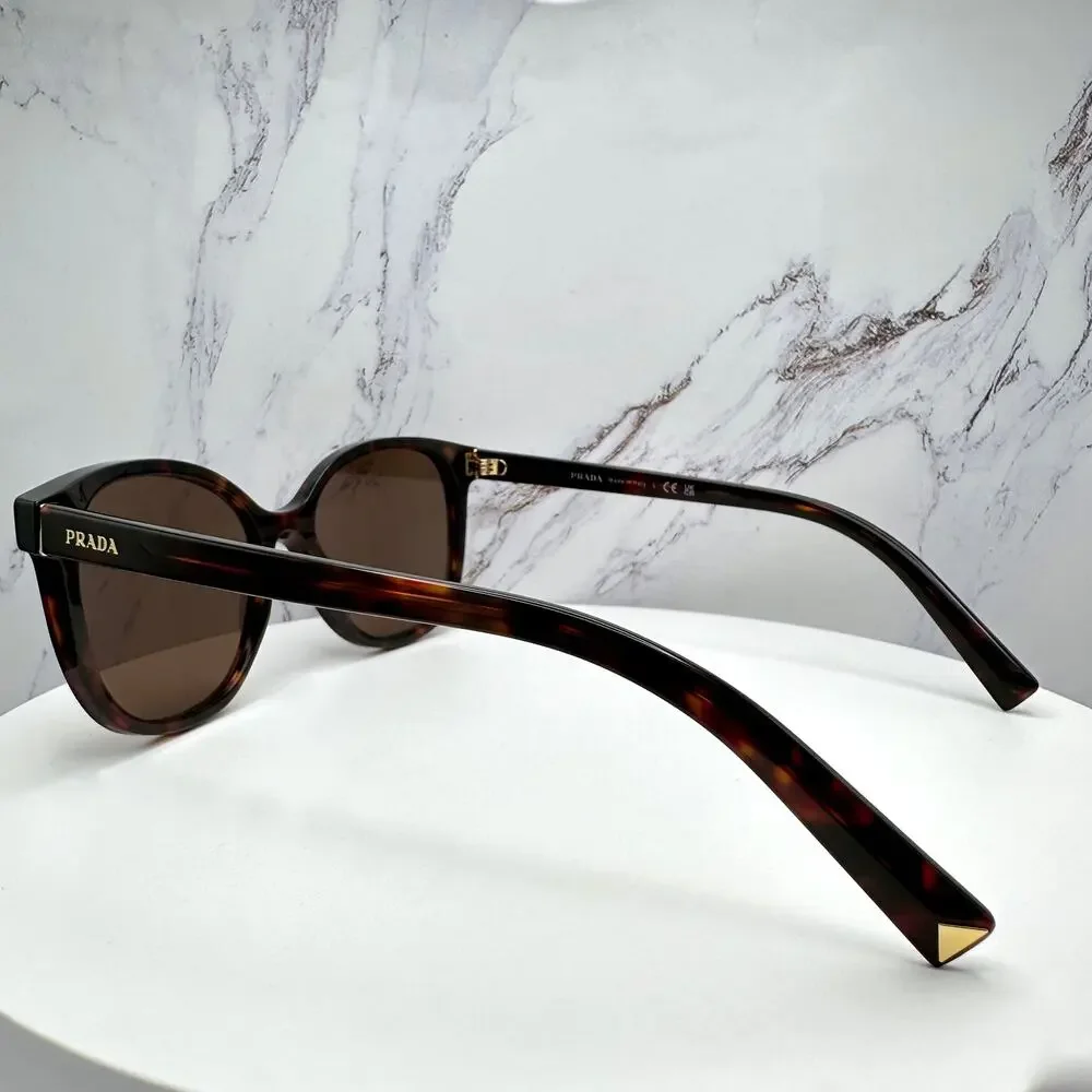 New PRADA Sunglasses Brown Square Gold Logo Tortoise Authentic w/ Box & Case - Picture 12 of 16